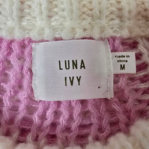 Luna Ivy Game of Love pink combo large chunky sweater. - Picture 7 of 11